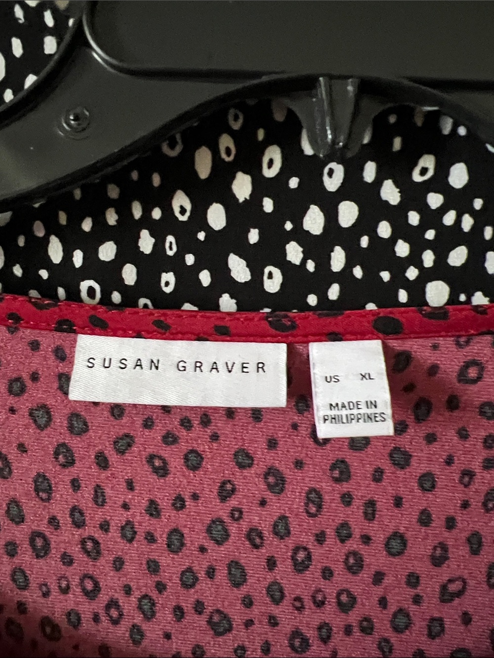Susan Graver Dot Print Tops in Black & Burgundy Pink (2) - Picture 2 of 6